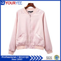 Fashion Stand Collar Baseball Satin Womens Bomber Jacket (YBJ114)